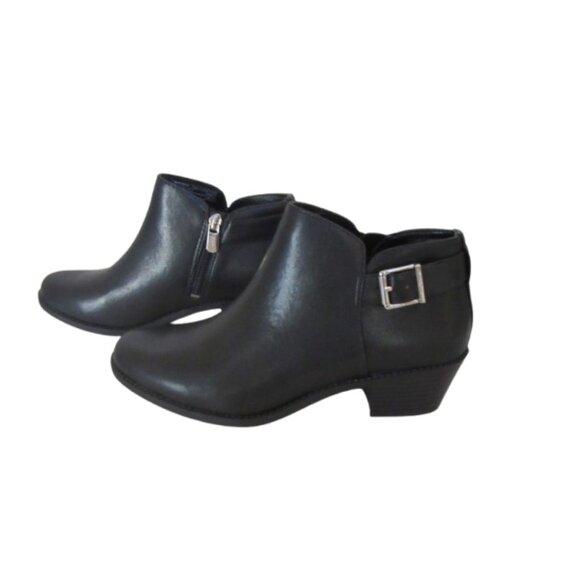 Black Leather Ankle Boots With Side Zipper & Buckle Detail - Picture 4 of 9